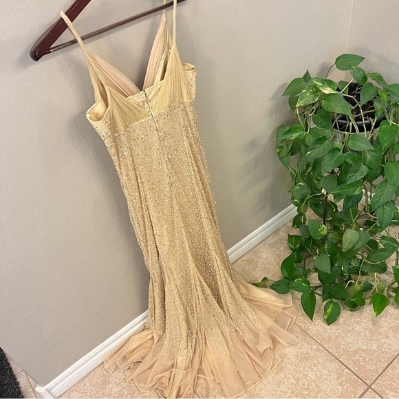 Teri Jon by Rickie Freeman heavily sequinned mermaid style gown, honey beige, 6 - Picture 11 of 16